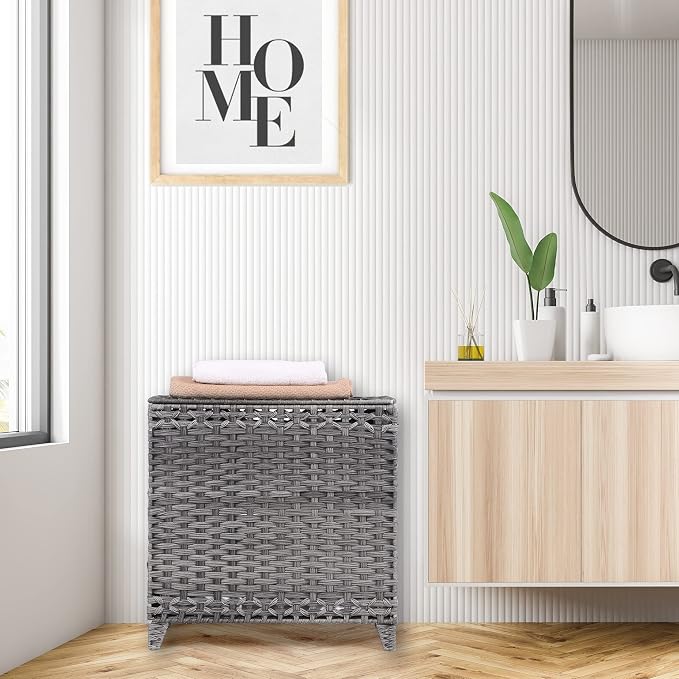 Laundry Hamper with 3 Removable Liner Bags; 132L Handwoven Rattan Laundry Basket with Lid & Heightened Feet; Clothes Hamper with Side Handles; Laundry Sorter with 3 Separate Sections - Image 8