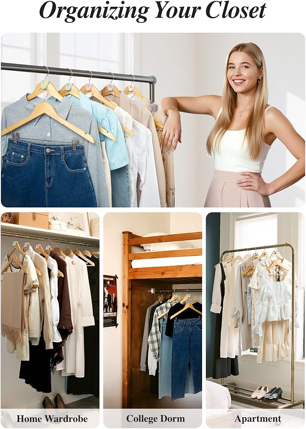 HOUSE DAY Closet Organizers and Storage 60 Pack, Space Saving Hanger, College Dorm Essentials for Girls, Multicolored Clothes Hangers Connectors, Dorm Rooms Space Saver Multicolored - Image 4