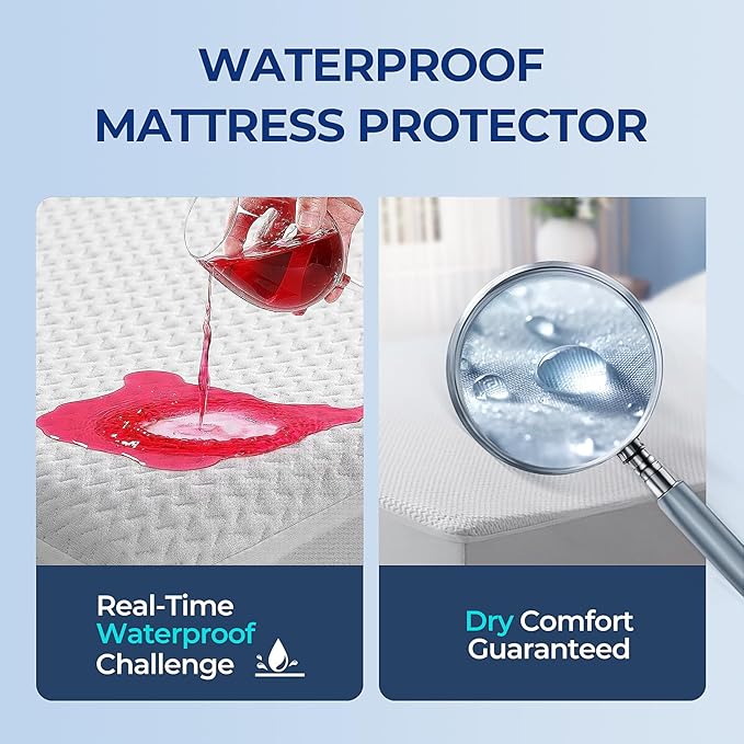 TASTELIFE King Size Waterproof Mattress Protector, 3D Air Fabric Cooling King Bed Mattress Protector, Breathable Fitted Mattress Cover with Deep Pocket, Fits 8 to 21 Inch Mattress