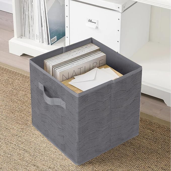 ShellKingdom Foldable Fabric Storage Cubes and Cloth Organizer Drawer for Closet and Toys, 6 Pack (Dark Gray with Black Stripe) - Image 6