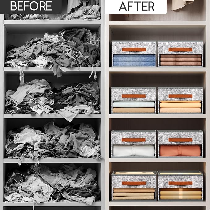 Homsorout Drawer Organizers and Storage - 10 Pack Foldable Pants Organizer with Clear Window & Handles, Fabric Closet Organizer for Clothes, Jeans, Sweaters, Towels, T-shirt, Scarf (Ant Light Gray) - Image 5