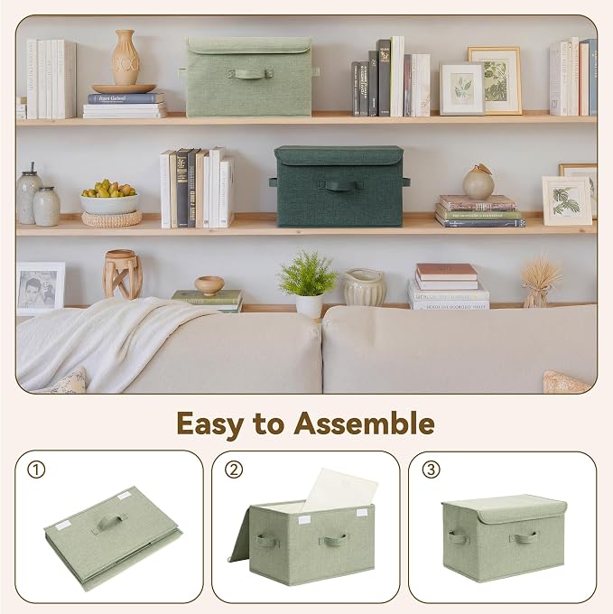 GRANNY SAYS Stoarge Basket with Lid, Decorative Storage Boxes, Closet Storage Bins for Clothes, Collapsible Stackable Organization, Sage Green&Dark Green, 2-Pack - Image 7