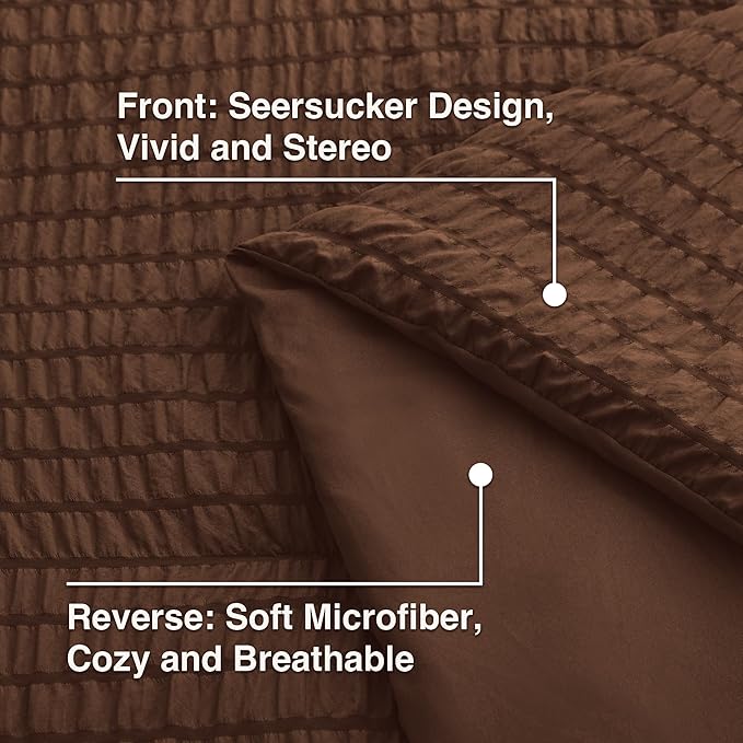 Love's cabin Seersucker Brown Twin XL Comforter Set, 5-Piece All Season Lightweight Bed in a Bag Bedding Set with Comforter, Flat Sheet, Fitted Sheet, Pillowcase and Sham | Soft, Breathable, Lightweight