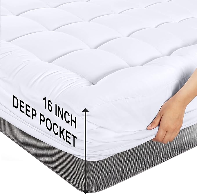 Utopia Bedding Queen Mattress Pad, Quilted Fitted Premium Mattress Protector, Deep Pocket Cover Stretches up to 16 Inches, Fluffy Pillow Topper (60x80 Inches, White)