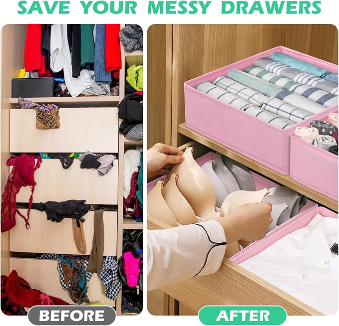 Drawer Clothing Organizer 16-Pack, Pink 3 Sizes Underwear Drawer Dividers, Fabric Folding Wardrobe Organizer for Baby Clothes, Bras, Underwear, Underpants, Belts, Socks, Ties, etc. - Image 3