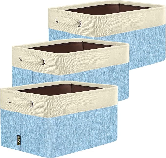 BALEINE 3 Pack Fabric Closet Storage Bins for Shelves, Linen Closet Organizers and Storage, Decorative Baskets for Organizing, Shelf, Clothes, Home, Office (Skyblue, 14''x10''x8.5'') by BALEINE