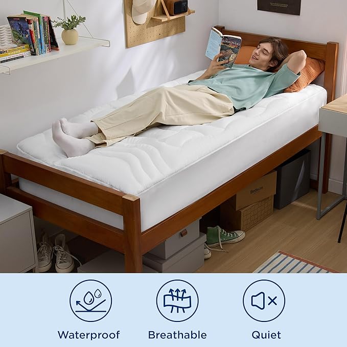 Bedsure Twin XL Mattress Protector Waterproof - Extra Long Twin Waterproof Mattress Topper Pad for College Dorm Essentials, Noiseless Bed Cover Padded with 8-21 Inches Deep Pocket,White, 39x80 Inches