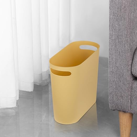 rejomiik Small Trash Can, 3.5 Gallon Slim Garbage Can Plastic Waste Basket with Handles Container Bin for Narrow Spaces Bathroom, Bedroom, Kitchen, Office at Home, Yellow - Image 5