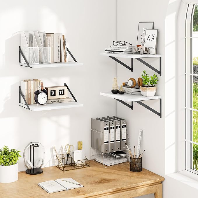Heimlove 12 Inch Deep Floating Shelves for Wall, 16W x 12D Wide White Floating Shelves Heavy Duty Wall Mounted Shelves, Wood Wall Shelves for Living Room Bedroom Bathroom Kitchen- Set of 4 - Image 2
