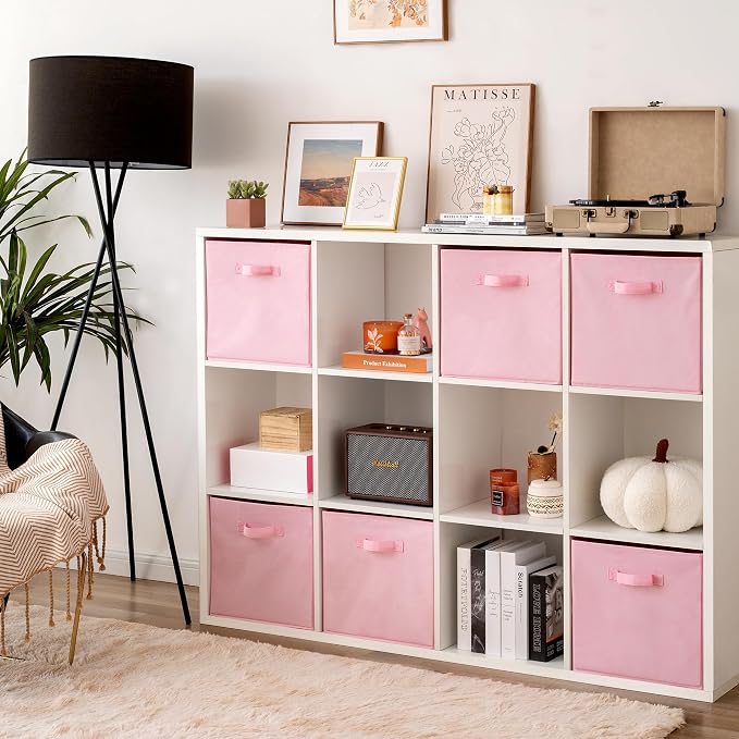 GRANNY SAYS Cube Storage, 13x13 Cube Storage Organizer Bins, Collapsible Storage Bins with Handle, Closet Storage Bins, Baskets for Shelves, Cubby Storage Organizer, Pink, 6-Pack - Image 3