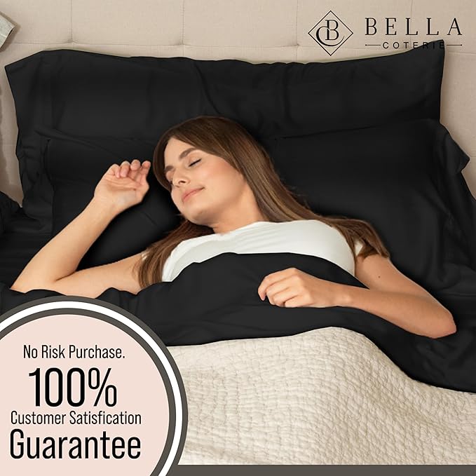 Bella Coterie Luxury Bamboo Viscose Full Size Sheet Set | 100% Organically Grown | Ultra Soft | Cooling for Hot Sleepers | 18" Deep Pocket [Black]