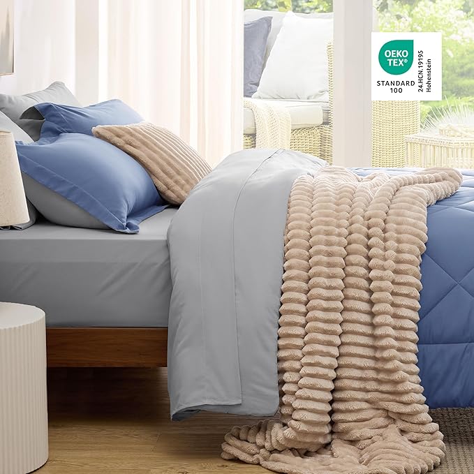 Bedsure Twin XL Comforter Set - 5 Pieces Reversible Twin XL Bed in a Bag, Infinity Blue and Grey with Comforters, Sheets, Pillowcase & Sham