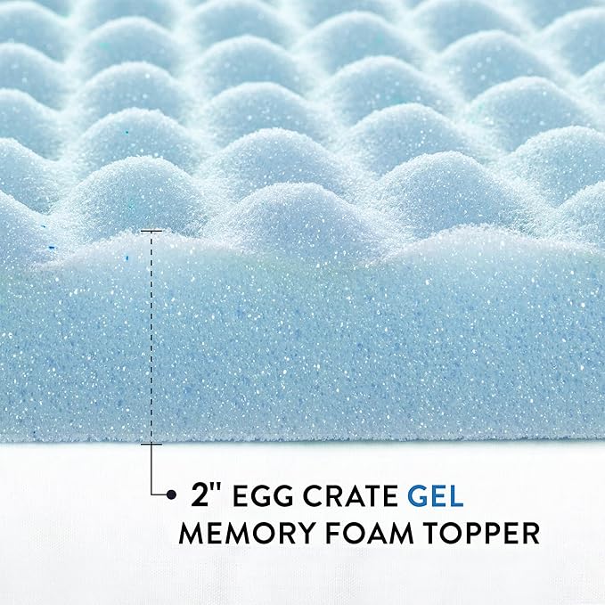 Best Price Mattress 2 Inch Egg Crate Memory Foam, Cooling Gel Infusion, Twin Mattress Topper, Dorm Essentials, Blue