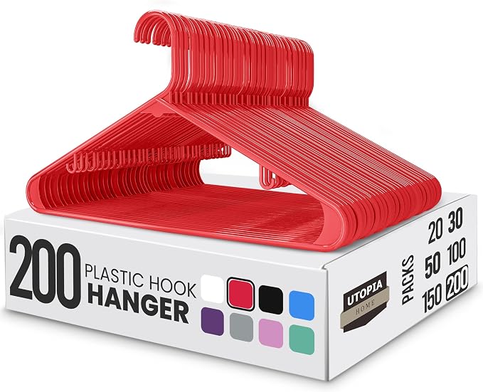Utopia Home Plastic Hangers 200 Pack - Clothes Hanger with Hooks - Durable & Space Saving (Red) by UTOPIAHOME