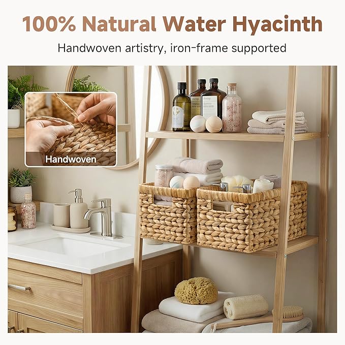 StorageWorks Wicker Basket, Baskets for Organizing, Storage Basket with Built-in Handles, Water Hyacinth Shelves (Medium 2-Pack, Natural Hyacinth) - Image 5
