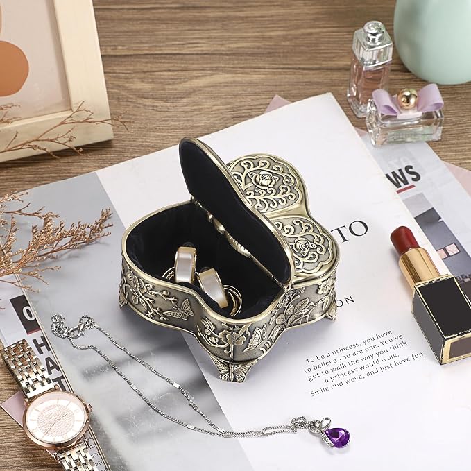 Hipiwe Vintage Metal Jewelry Trinket Box - Butterfly Shape Jewelry Organizer Treasure Chest Ring Holder Earrings Necklace Storage Box Keepsake Box,Brozne,Medium - Image 8