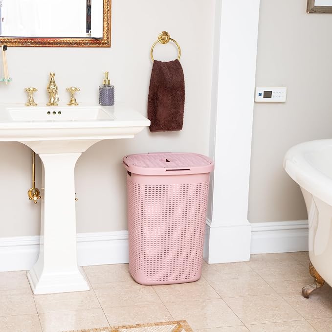 Mind Reader Slim Laundry Hamper with Lid, 60L Tall Clothes Basket, Narrow Tapered Design for Bathrooms, Closets and Laundry Rooms, Plastic, 2 Pack, Pink - Image 6
