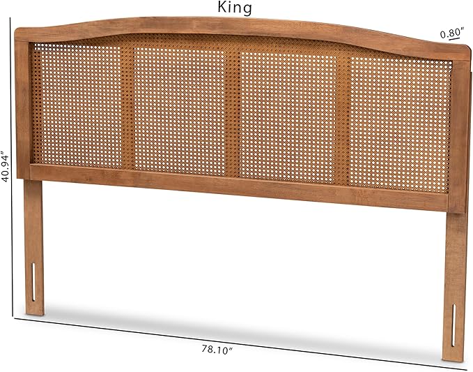 Baxton Studio Marieke Mid-Century Modern Ash Wanut Finished Wood and Synthetic Rattan Queen Size Headboard