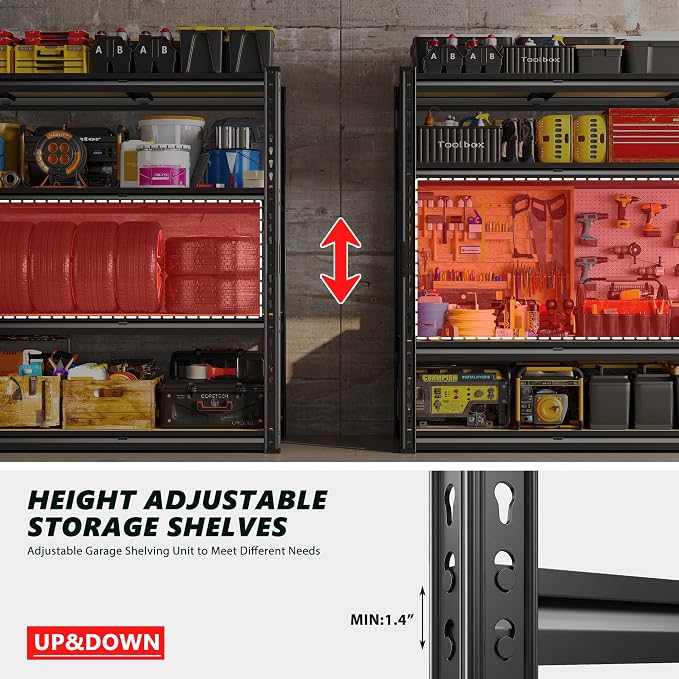 REIBII 48" W Garage Shelving Heavy Duty, 2000LBS Storage Shelves, 4 Tier Adjustable Metal Shelves for Garage Shelving Sturdy Industrial Shelf, Easy Assemble, 48" W x 60" H x 18" D - Image 5