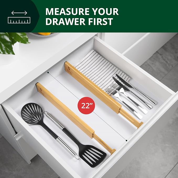 Bamboo Drawer Dividers Organizers, Adjustable Drawer Separator Splitters, 17–22 Inches Expandable Drawer Divider Organizer for Large Utensils, Kitchen, Bedroom, Dresser & Office Drawers 4-Pack - Image 6