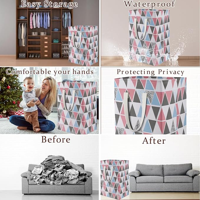 75L Waterproof Laundry Hamper Collapsible Laundry Basket Cotton Handle Laundry Bag Large Clothes Storage Toy Organization for Bathroom Bedroom Laundryroom College Dorms - Image 3