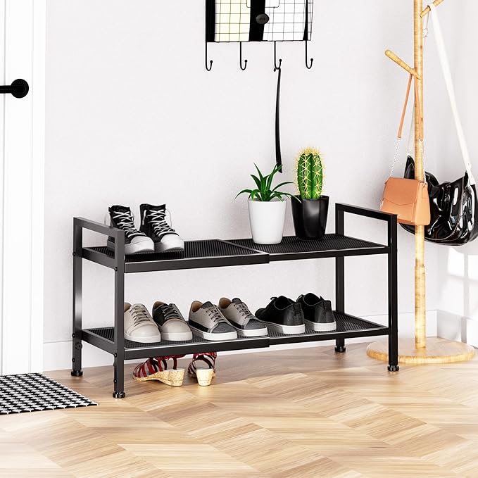 2 Tier Shoe Rack, Expandable Shoe Rack for Closet, Adjustable Shoe Organizer for Entryway, Shoe Storage Organizer for Door Entrance, Garage, Bedroom - Image 6