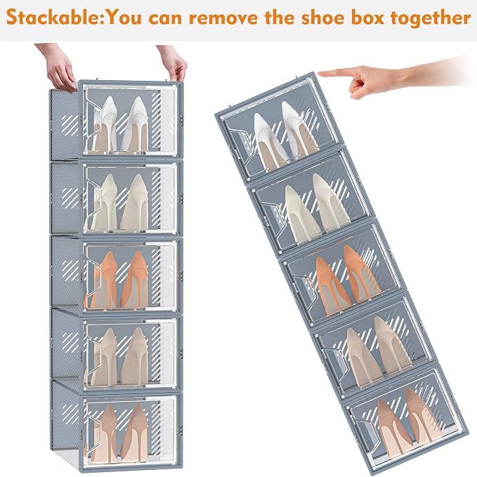 SIMPDIY Shoe Storage, 12 Pack X-Large Shoe Organizer for Closet, Shoe Boxes Clear Plastic Stackable Shoe Storage Boxes for Size 13 - Image 6