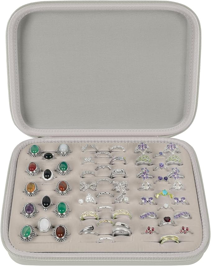 GWCASE Ring Organizer Storage Case - Jewelry Ring Display Collector Box with 42 Slots. Rings Tray Holder Showcase Fits for 50+ Rings, Earrings, Brooches and Cufflinks (Box Only)-Grey by GWCASE