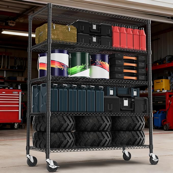 M MZG 3300LBS 53.1" W 5 Tiers Shelf Steel Storage Shelving Utility Shelving Unit Steel Organizer Wire Rack for Home,Kitchen,Office,Garage Black 23.6" D x 53.1" W x 73.6" H - Image 5