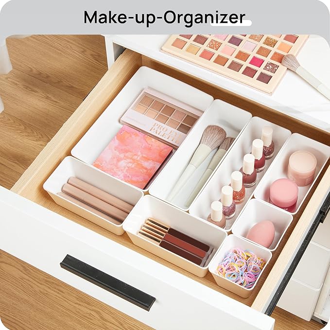 Vtopmart 25 PCS Plastic Drawer Organizers Set, 4-Size Versatile Bathroom and Vanity Drawer Organizer Trays, Storage Bins for Makeup, Bedroom, Kitchen Gadgets Utensils and Office - Image 4