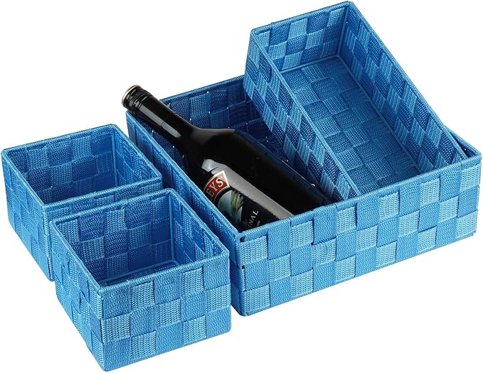 Posprica Woven Storage Baskets for Organizing, Small Black Baskets Cube Bin Container Tote Organizer Divider for Drawer, Closet, Shelf, Dresser, Set of 4(Navy) - Image 4