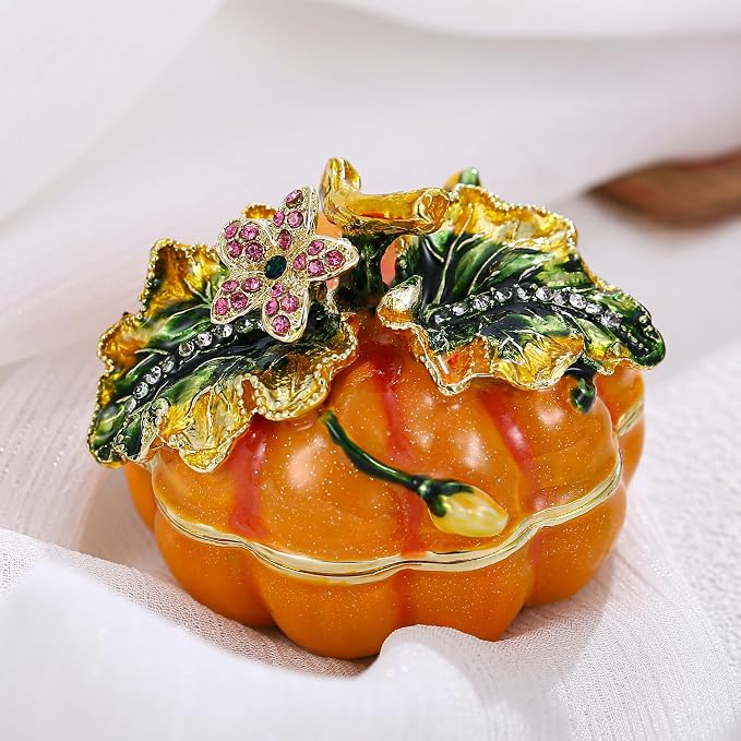 Hand Painted Fruit Trinket Box for Home Decor, Hinged Jewelry Organizer Storage, Unique Personalized Collectible Keepsake Figurine Handmade Decorative Ornament Gifts (Pumpkin) - Image 6