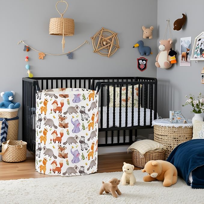 Baby Laundry Basket Baby Nursery Hamper Kids Laundry Basket Toy Storage Bin for Boys Room Decor Gift Baskets for Bedroom Bathroom(Animal) - Image 3