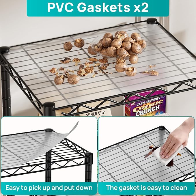 SINGAYE 4 Small Shelves Storage Shelf Wire Shelving Unit Metal Shelf Adjustable Organizers Storage Shelving with Wheels for Bathroom Laundry Room Kitchen Pantry11.5”D x 17.3”W x 44.5”H Black - Image 6