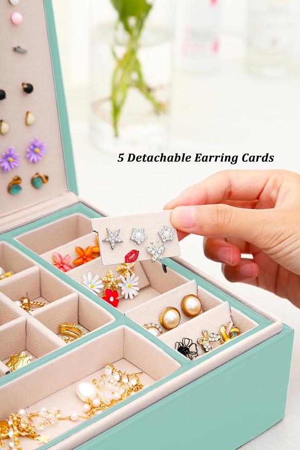 QBestry Girls Jewelry Box for Earrings Jewelry Organizer Box Teen Girls Earrings Organizer Jewelry Box Earring Holder Organizer Stud Earring Box for Girls Womens Jewelry Case Organizer Teal - Image 4