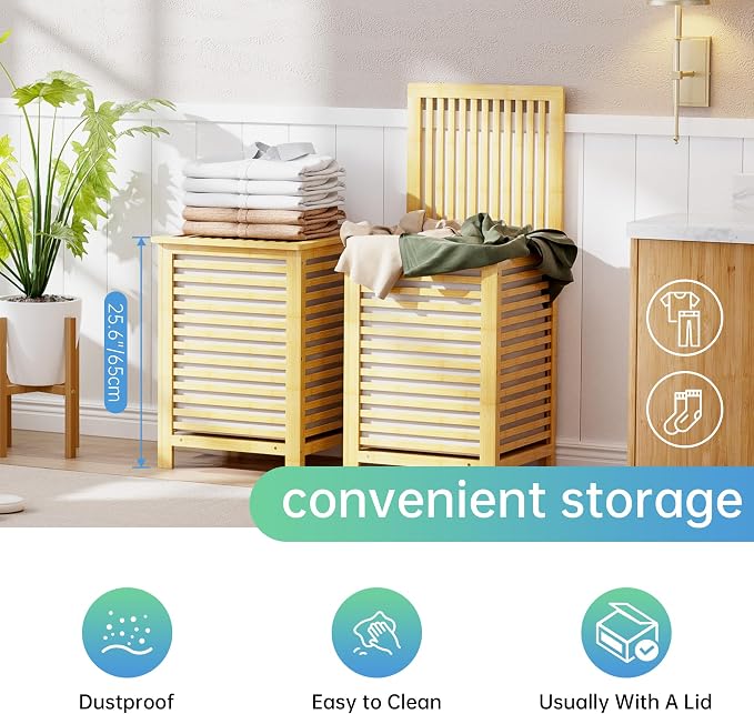 SMIBUY Double Laundry Hamper with Lid, 120L Bamboo Laundry Basket with Removable Liner Bag, 2-Section Clothes Divider Laundry Sorter for Laundry Room, Bathroom, Bedroom (Natural) - Image 7