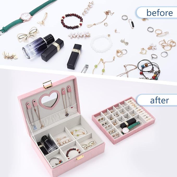 Dajasan Jewelry Boxes for Women Girls, Jewelry Organizer Box, 2-Layer Large Velvet Jewelry Organizer for Rings Necklaces Bracelets Watch Earring（Pink） - Image 3