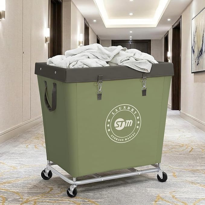 STORAGE MANIAC Commercial Laundry Hamper with Heavy Duty Steel Frame, 320 L Industrial Laundry Basket Cart with Wheels for Hotel, Home, Laundry Room, 31.7''L x 19.3''W x 30.91''H, Large Green - Image 8