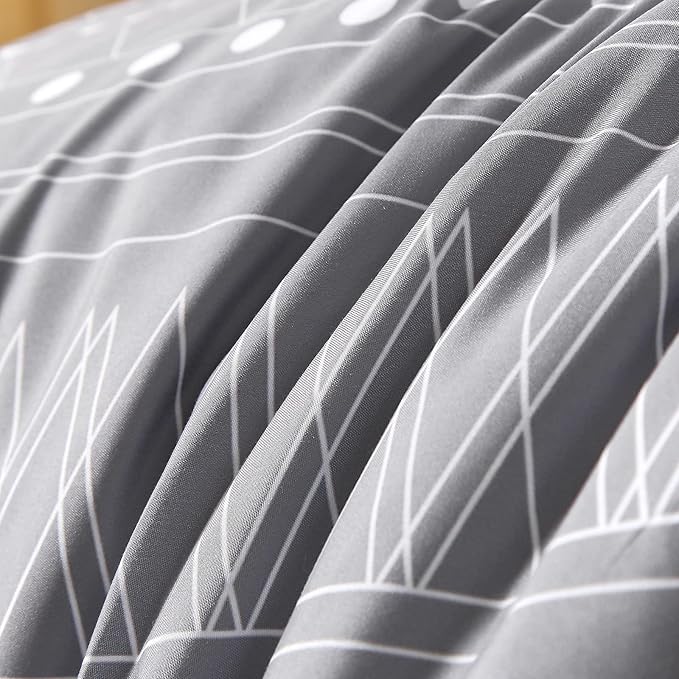 WONGS BEDDING 7 Pieces Grey Boho Comforter Set King Size,Dark Grey Texture Geometric Bed in a Bag Comforter Reversible Soft Microfiber Bedding Set with Pillowcases & Shams,Flat Sheet,Fitted Sheet