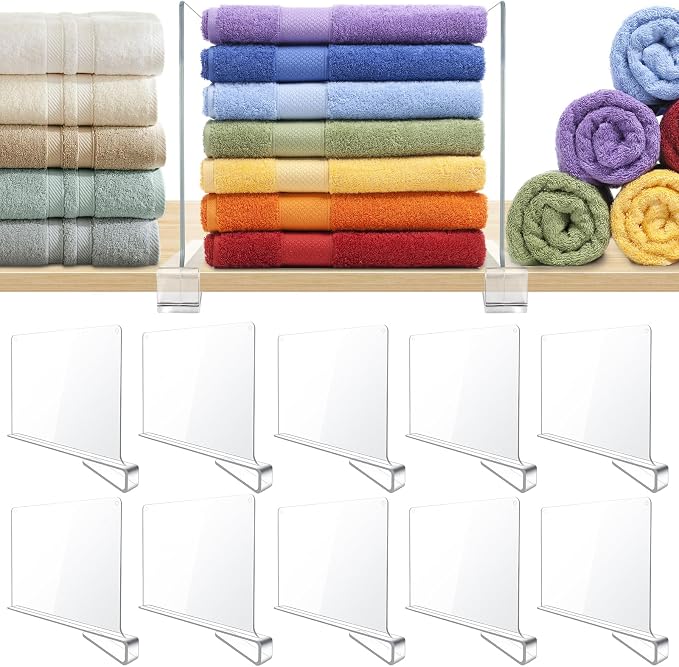 BAUMFEUER 10 Pack Clear Acrylic Shelf Dividers for Closet Shelf Organizer of Bedroom Kitchen Office Bathroom Organizer for Clothes Books Hats and Handbags by BAUMFEUER