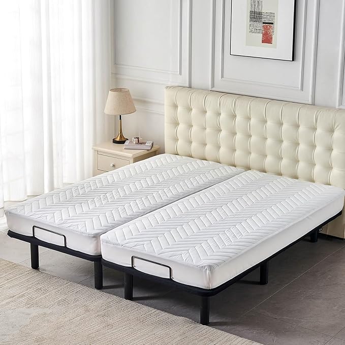 Kingnex Quilted Waterproof Split King Mattress Protector for Adjustable Bed Fitted Sheet Style Padded Mattress Pad Cover