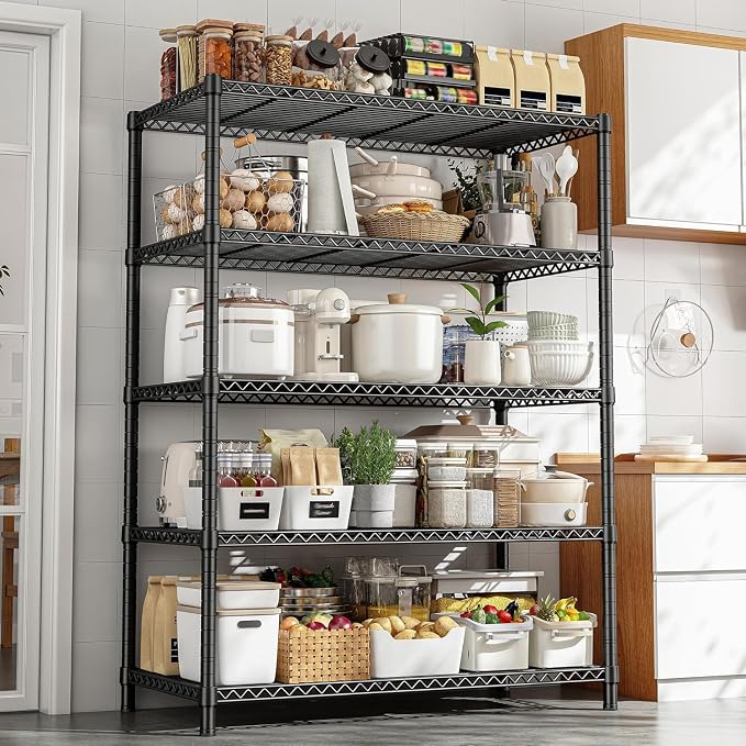 REIBII 72''H Metal shelving 5 Tire Storage Shelves for Garage Shelving Adjustable Wire Shelving Rack Heavy Duty Shelving Unit for Kitchen, Pantry, Laundry Room, Garage, Commercial, 72''H X36''W X14''D by REIBII