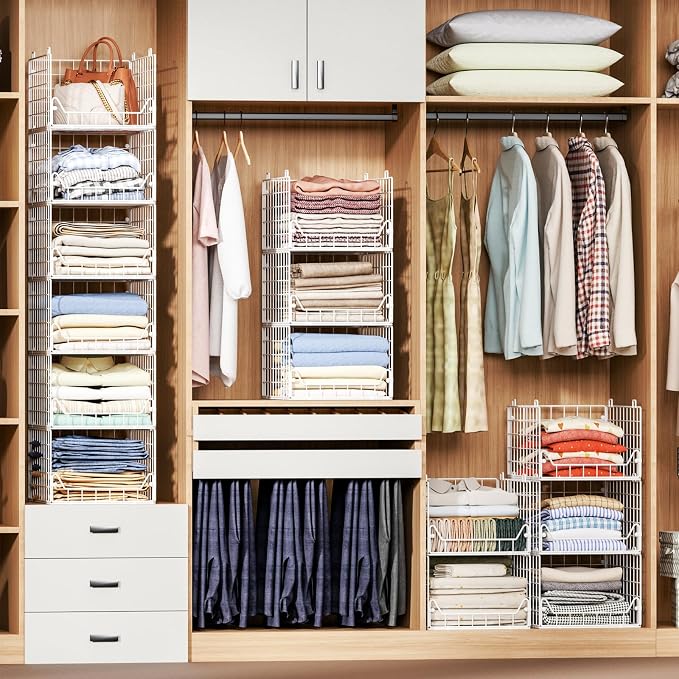 Jakyitvi 6-Tier Closet Shelf Organizer,Metal Stackable Closet Organizers and Storage,Clothes Storage Bins,Shelf Organizer Basket,Folded Shelf Organizer for Closet Wardrobe,White - Image 8
