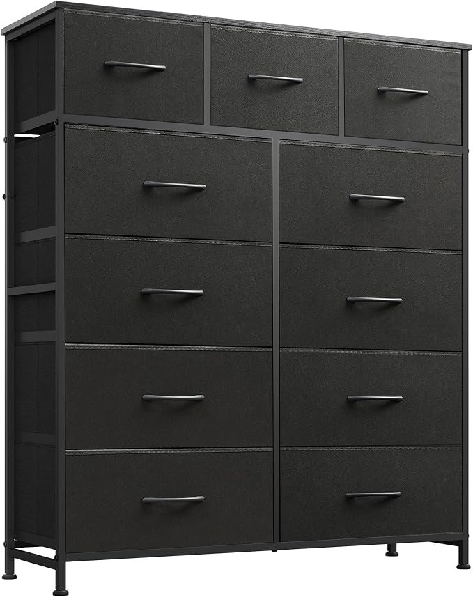 WLIVE Tall Dresser for Bedroom, Fabric Dressers Storage Tower, Dresser & Chest of Drawers Organizer Unit with 11 Drawers, Storage Cabinet, Hallway, Closets, Steel Frame, Wood Top, Charcoal Black by WLIVE