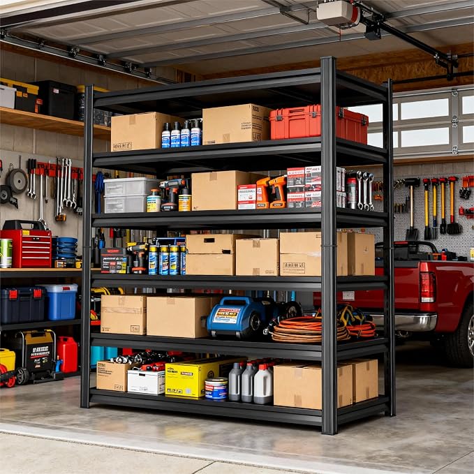 Garage Shelves,14-48''W Heavy-Duty Storage Shelves, Double-Layer Uprights, Thickened Shelves, Waterproof &Rustproof, Suitable for Indoor & Outdoor Use. Black 40W*16D*78H, 6-Tier by Beaunatixx