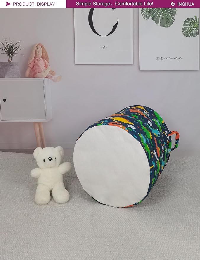 Laundry Hamper Large Canvas Fabric Lightweight Storage Basket/Toy Organizer/Dirty Clothes Collapsible Waterproof for College Dorms, Boys and Girls Bedroom,Bathroom (Forest Dinosaurs) - Image 7