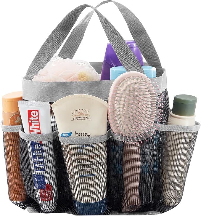 Lifewit Mesh Shower Caddy Portable for College Dorm Room Essentials with 7 Pockets, Freestanding Hanging Organizer Basket, Quick Dry Tote Bag for Camping, Bathroom, Beach, Travel, 1 Pack, Grey by Lifewit