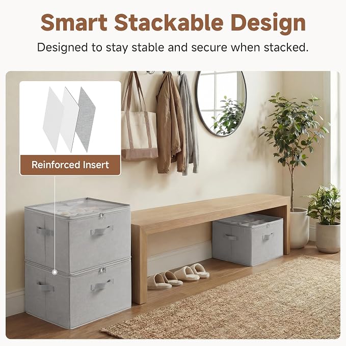 StorageWorks 2 Pack Shoe Organizer for Closet, Foldable Shoe Storage Box with Adjustable Dividers, Fabric Shoe Boxes Organizer for 32 Pairs, Closet Organizers and Storage Bin for Boots, Sneakers, Grey - Image 7