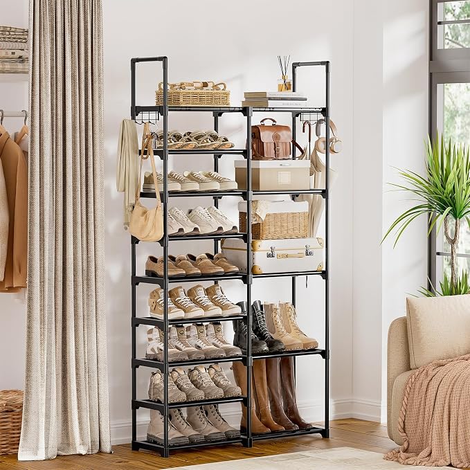 WOWLIVE 9 Tiers Shoe Rack Shoe Storage Shoe Organizer 30-35 Pairs Shoe Tower Unit Shelf Durable Metal Pipes with Plastic Connectors Stackable Cabinet Black(SSS2B9) - Image 4
