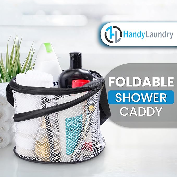 Handy Laundry Mesh Shower Caddy – Portable Hanging Organizer with Handle, Quick Dry, Large Compartments, Foldable Tote for Dorm Room, College, Gym, Travel, Bathroom Essentials, Black - Image 2